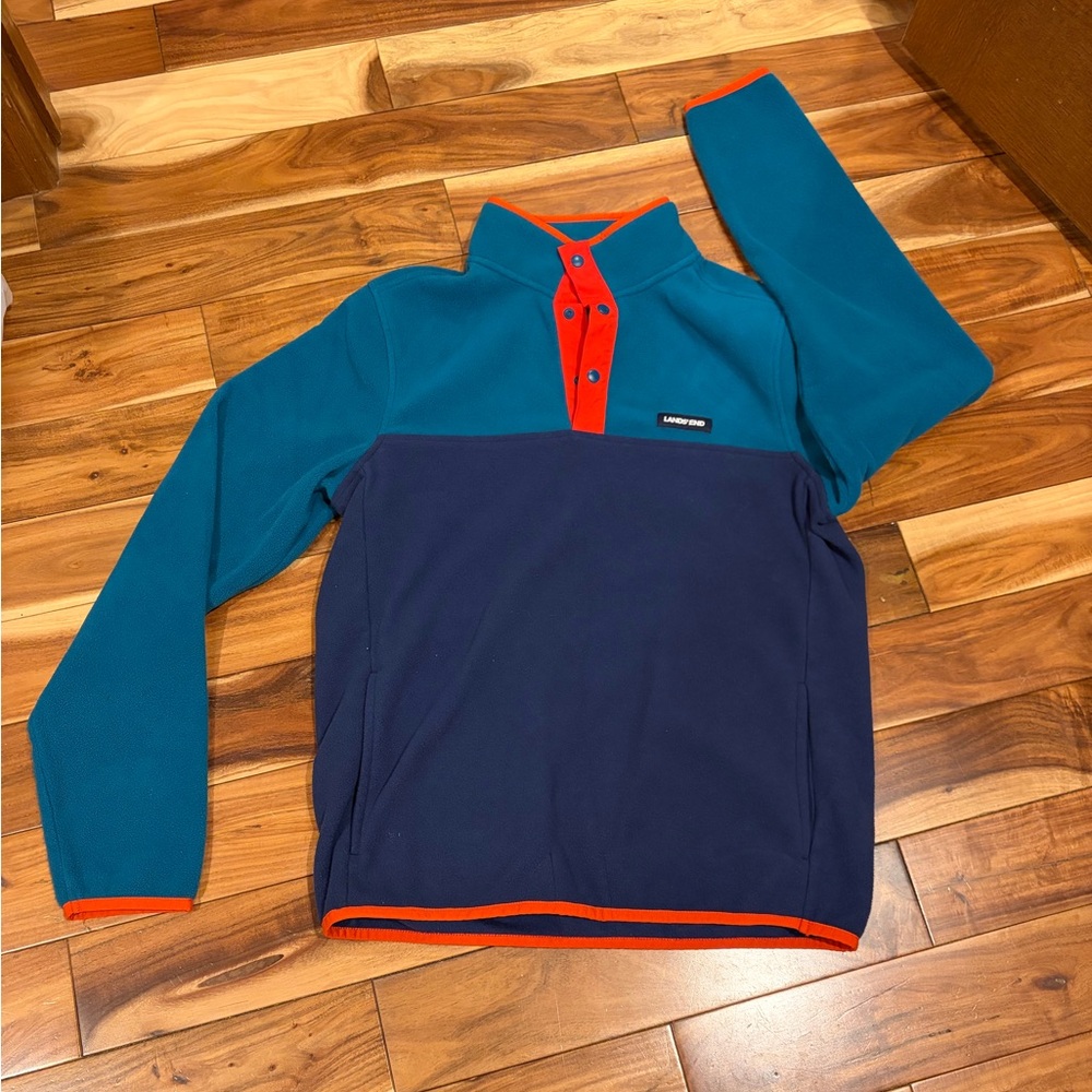 LANDS’ END Fleece Quarter Snap Pullover Jacket, Men’s Large With Pockets